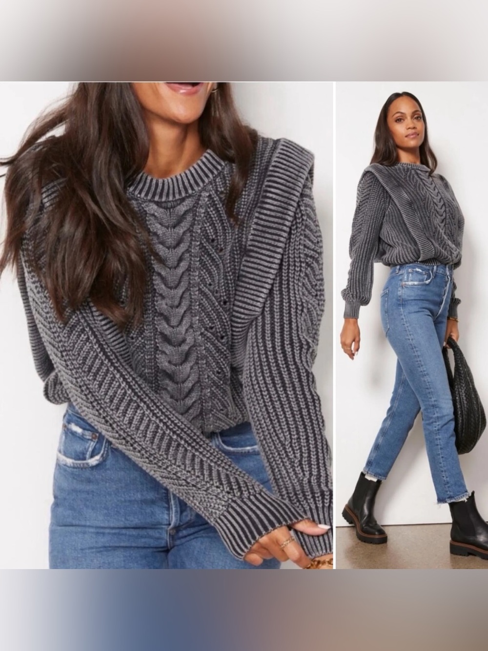 Evereve Kierra Cable Knit Pullover Small NWT